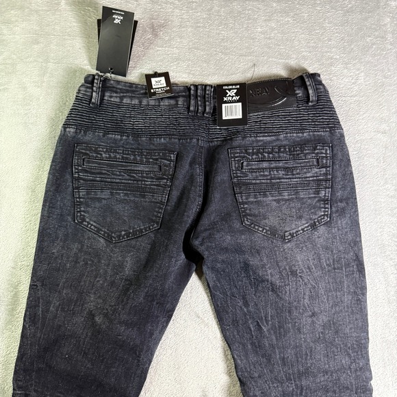 X-RAY Mens Moto Biker Jeans 30x30 Dark Blue Acid Wash Ribbed Knee NWT - Picture 9 of 14